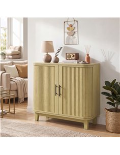 HOMCOM 80cm Sideboard Buffet Cabinet, Storage Cabinet with 2 Curved Doors, Adjustable Shelf and Legs for Dining Room, Oak 2