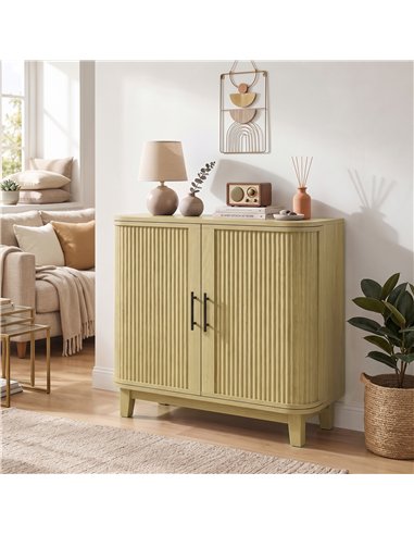 HOMCOM 80cm Sideboard Buffet Cabinet, Storage Cabinet with 2 Curved Doors, Adjustable Shelf and Legs for Dining Room, Oak