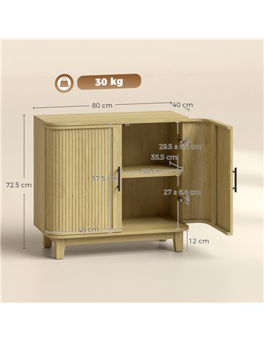 HOMCOM 80cm Sideboard Buffet Cabinet, Storage Cabinet with 2 Curved Doors, Adjustable Shelf and Legs for Dining Room, Oak