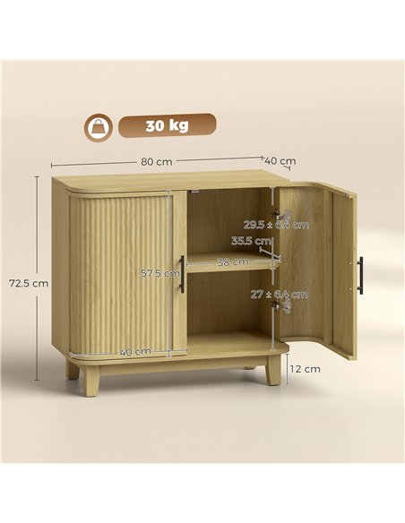 HOMCOM 80cm Sideboard Buffet Cabinet, Storage Cabinet with 2 Curved Doors, Adjustable Shelf and Legs for Dining Room, Oak - pic 210845 | FastDaddyshop