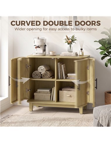 HOMCOM 80cm Sideboard Buffet Cabinet, Storage Cabinet with 2 Curved Doors, Adjustable Shelf and Legs for Dining Room, Oak