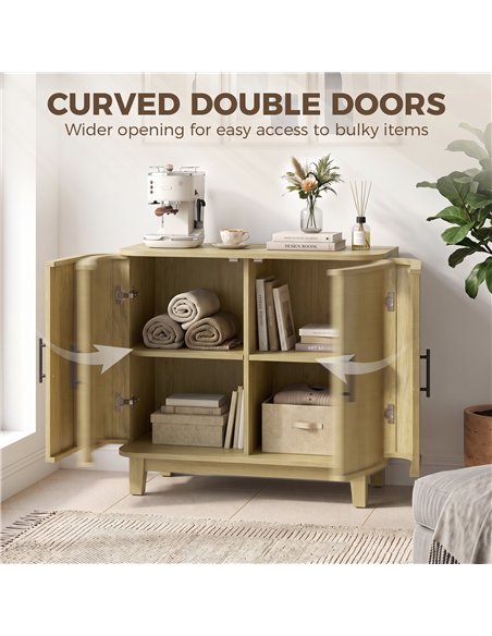 HOMCOM 80cm Sideboard Buffet Cabinet, Storage Cabinet with 2 Curved Doors, Adjustable Shelf and Legs for Dining Room, Oak - pic 210846 | FastDaddyshop