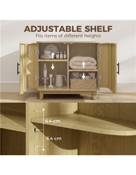 HOMCOM 80cm Sideboard Buffet Cabinet, Storage Cabinet with 2 Curved Doors, Adjustable Shelf and Legs for Dining Room, Oak - pic 210847 | FastDaddyshop