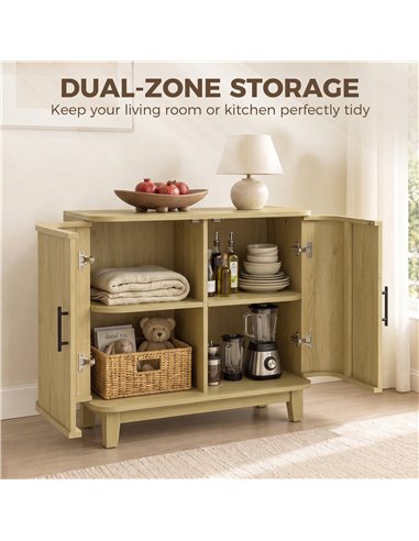 HOMCOM 80cm Sideboard Buffet Cabinet, Storage Cabinet with 2 Curved Doors, Adjustable Shelf and Legs for Dining Room, Oak