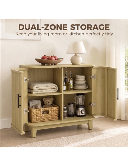 HOMCOM 80cm Sideboard Buffet Cabinet, Storage Cabinet with 2 Curved Doors, Adjustable Shelf and Legs for Dining Room, Oak - pic 210848 | FastDaddyshop