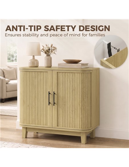 HOMCOM 80cm Sideboard Buffet Cabinet, Storage Cabinet with 2 Curved Doors, Adjustable Shelf and Legs for Dining Room, Oak - pic 210849 | FastDaddyshop