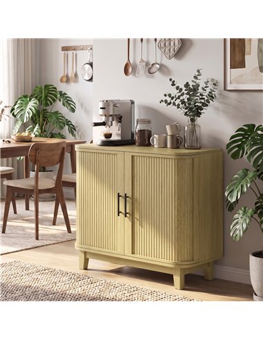 HOMCOM 80cm Sideboard Buffet Cabinet, Storage Cabinet with 2 Curved Doors, Adjustable Shelf and Legs for Dining Room, Oak