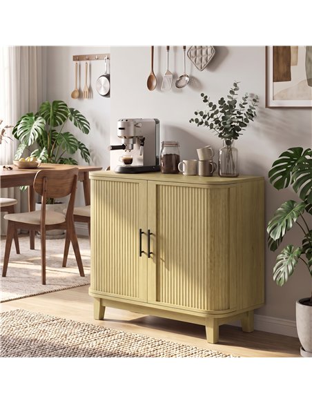 HOMCOM 80cm Sideboard Buffet Cabinet, Storage Cabinet with 2 Curved Doors, Adjustable Shelf and Legs for Dining Room, Oak - pic 210850 | FastDaddyshop