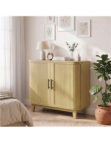 HOMCOM 80cm Sideboard Buffet Cabinet, Storage Cabinet with 2 Curved Doors, Adjustable Shelf and Legs for Dining Room, Oak