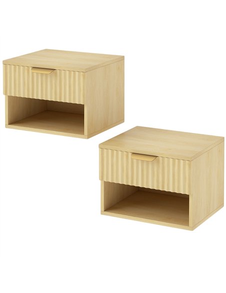 HOMCOM Floating Nightstands Set of 2, Modern Wall-Mounted Bedside Tables with Fluted Drawer and Open Shelf for Bedroom, Oak - pic 210852 | FastDaddyshop