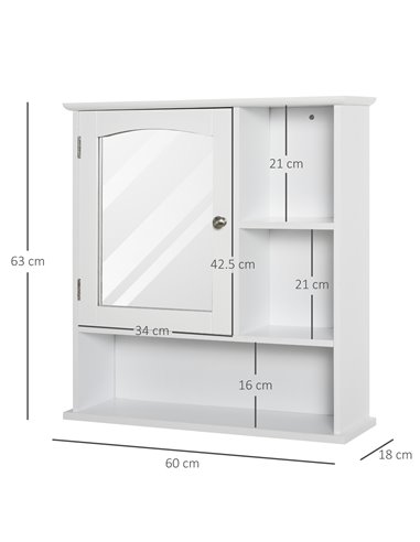 Kleankin Bathroom Wall Mount Cabinet with Mirror, Adjustable Shelf, White