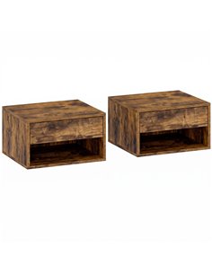HOMCOM Set of Two Floating Bedside Tables - Rustic Brown