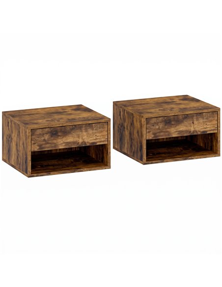 HOMCOM Set of Two Floating Bedside Tables - Rustic Brown - pic 210861 | FastDaddyshop