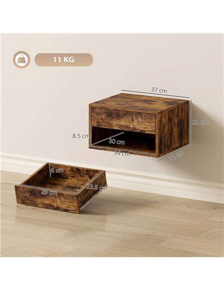 HOMCOM Set of Two Floating Bedside Tables - Rustic Brown - pic 210863 | FastDaddyshop