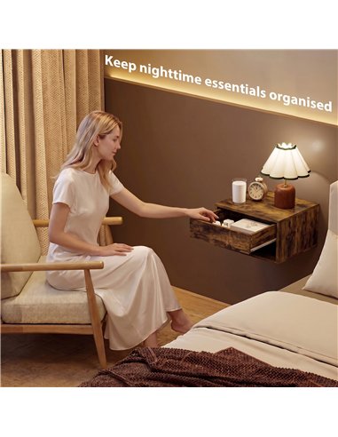 HOMCOM Set of Two Floating Bedside Tables - Rustic Brown