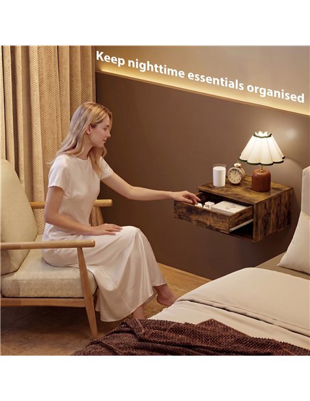 HOMCOM Set of Two Floating Bedside Tables - Rustic Brown - pic 210864 | FastDaddyshop