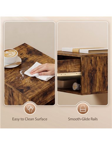 HOMCOM Set of Two Floating Bedside Tables - Rustic Brown