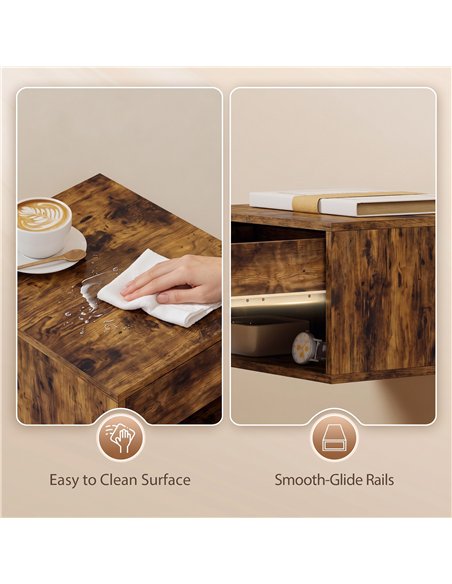 HOMCOM Set of Two Floating Bedside Tables - Rustic Brown - pic 210867 | FastDaddyshop