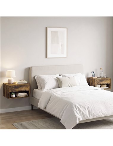 HOMCOM Set of Two Floating Bedside Tables - Rustic Brown