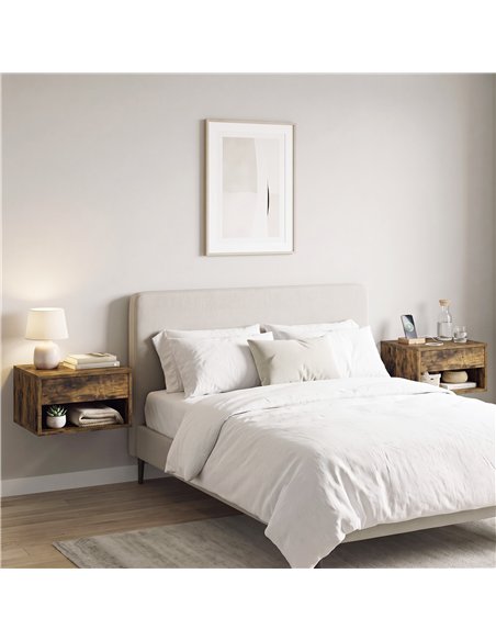 HOMCOM Set of Two Floating Bedside Tables - Rustic Brown - pic 210868 | FastDaddyshop