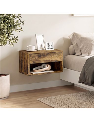 HOMCOM Set of Two Floating Bedside Tables - Rustic Brown