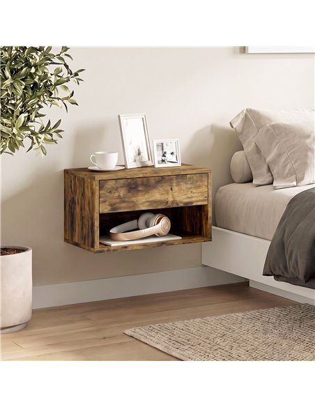 HOMCOM Set of Two Floating Bedside Tables - Rustic Brown - pic 210869 | FastDaddyshop