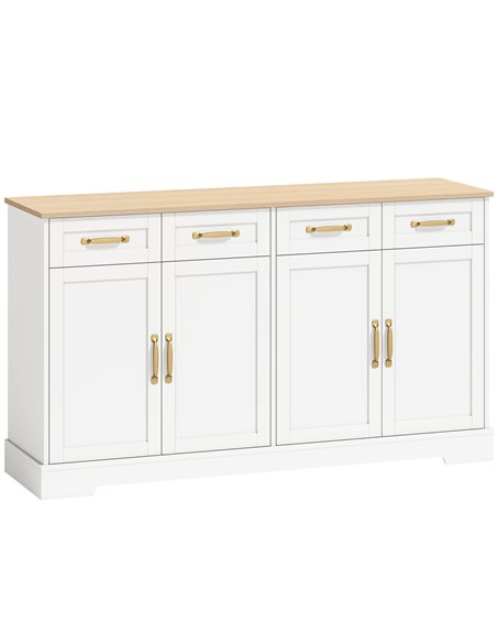 HOMCOM Sideboard Buffet Cabinet, 140 cm Kitchen Storage Cabinet with 4 Drawers, 4 Doors and 2 Adjustable Shelves, White - pic 210870 | FastDaddyshop