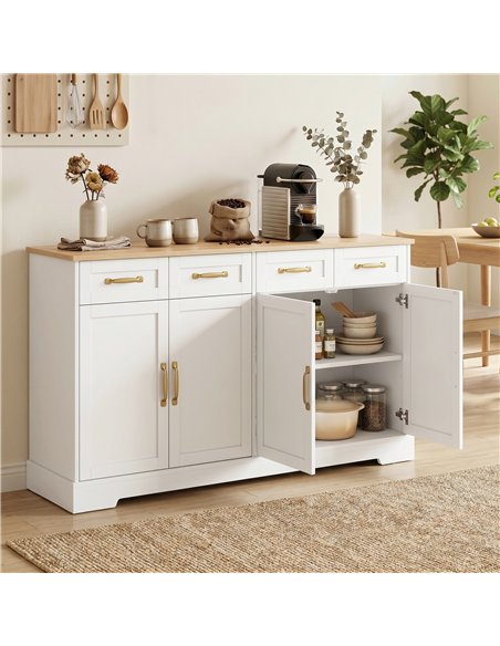 HOMCOM Sideboard Buffet Cabinet, 140 cm Kitchen Storage Cabinet with 4 Drawers, 4 Doors and 2 Adjustable Shelves, White - pic 210871 | FastDaddyshop