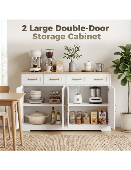 HOMCOM Sideboard Buffet Cabinet, 140 cm Kitchen Storage Cabinet with 4 Drawers, 4 Doors and 2 Adjustable Shelves, White - pic 210873 | FastDaddyshop