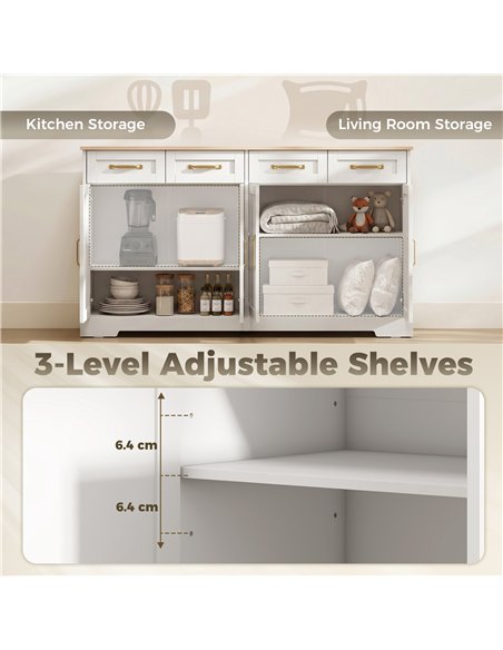 HOMCOM Sideboard Buffet Cabinet, 140 cm Kitchen Storage Cabinet with 4 Drawers, 4 Doors and 2 Adjustable Shelves, White - pic 210875 | FastDaddyshop