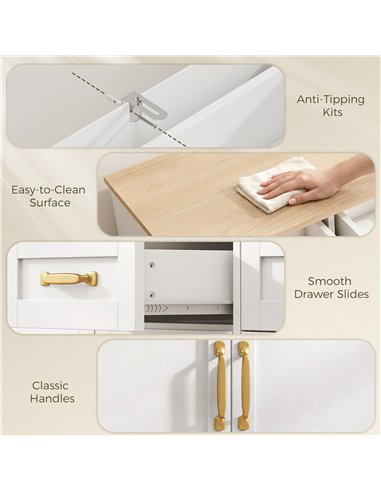 HOMCOM Sideboard Buffet Cabinet, 140 cm Kitchen Storage Cabinet with 4 Drawers, 4 Doors and 2 Adjustable Shelves, White