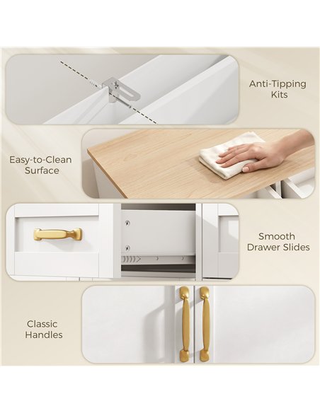 HOMCOM Sideboard Buffet Cabinet, 140 cm Kitchen Storage Cabinet with 4 Drawers, 4 Doors and 2 Adjustable Shelves, White - pic 210876 | FastDaddyshop