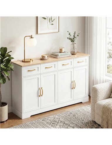 HOMCOM Sideboard Buffet Cabinet, 140 cm Kitchen Storage Cabinet with 4 Drawers, 4 Doors and 2 Adjustable Shelves, White