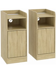 HOMCOM Slim Bedside Table Set of 2 with Charging Station, Narrow Bedside Cabinet with Adjustable Shelf, Oak