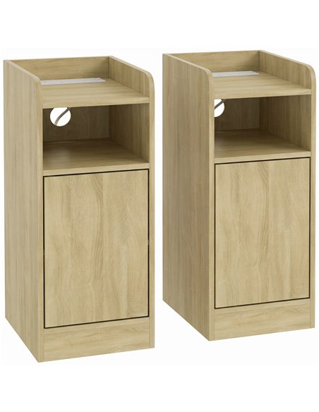 HOMCOM Slim Bedside Table Set of 2 with Charging Station, Narrow Bedside Cabinet with Adjustable Shelf, Oak - pic 210879 | FastDaddyshop