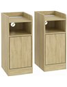 HOMCOM Slim Bedside Table Set of 2 with Charging Station, Narrow Bedside Cabinet with Adjustable Shelf, Oak