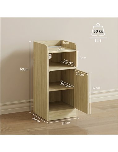 HOMCOM Slim Bedside Table Set of 2 with Charging Station, Narrow Bedside Cabinet with Adjustable Shelf, Oak