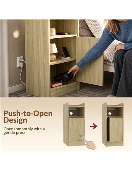 HOMCOM Slim Bedside Table Set of 2 with Charging Station, Narrow Bedside Cabinet with Adjustable Shelf, Oak - pic 210885 | FastDaddyshop