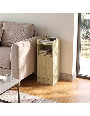 HOMCOM Slim Bedside Table Set of 2 with Charging Station, Narrow Bedside Cabinet with Adjustable Shelf, Oak