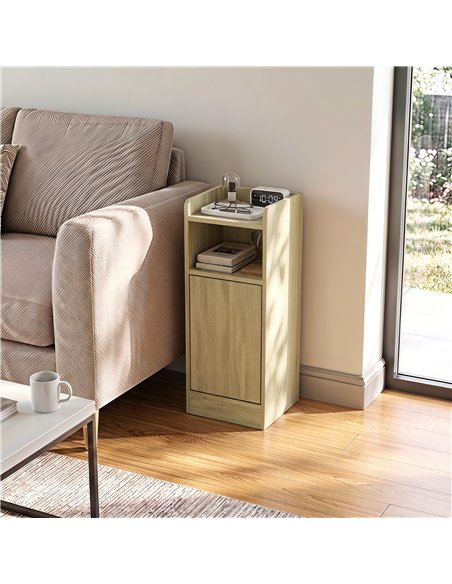 HOMCOM Slim Bedside Table Set of 2 with Charging Station, Narrow Bedside Cabinet with Adjustable Shelf, Oak - pic 210887 | FastDaddyshop