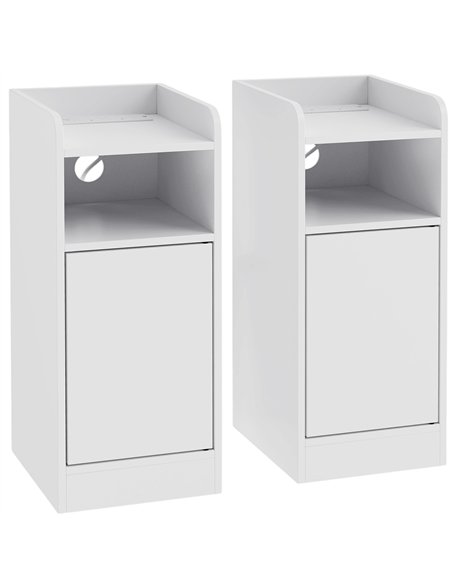 HOMCOM Slim Bedside Table Set of 2 with Charging Station, Narrow Bedside Cabinet with Adjustable Shelf, White - pic 210888 | FastDaddyshop