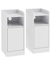 HOMCOM Slim Bedside Table Set of 2 with Charging Station, Narrow Bedside Cabinet with Adjustable Shelf, White