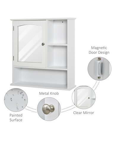 Kleankin Bathroom Wall Mount Cabinet with Mirror, Adjustable Shelf, White