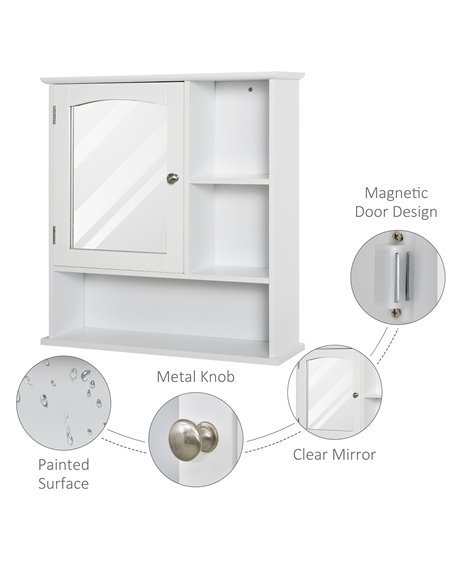 Kleankin Bathroom Wall Mount Cabinet with Mirror, Adjustable Shelf, White - pic 21089 | FastDaddyshop