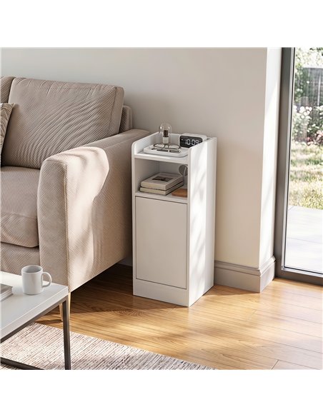 HOMCOM Slim Bedside Table Set of 2 with Charging Station, Narrow Bedside Cabinet with Adjustable Shelf, White - pic 210895 | FastDaddyshop