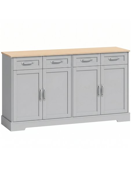 HOMCOM Sideboard Buffet Cabinet, 140 cm Kitchen Storage Cabinet with 4 Drawers, 4 Doors and 2 Adjustable Shelves, Grey - pic 210897 | FastDaddyshop