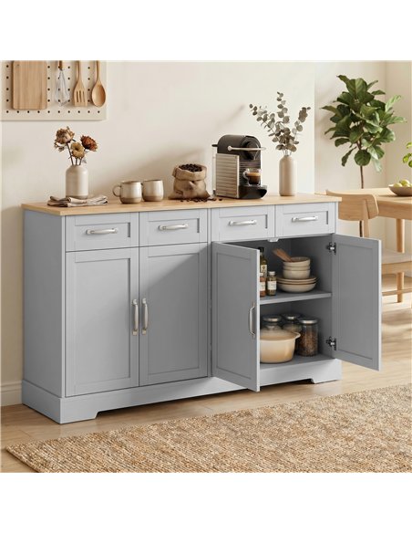 HOMCOM Sideboard Buffet Cabinet, 140 cm Kitchen Storage Cabinet with 4 Drawers, 4 Doors and 2 Adjustable Shelves, Grey - pic 210898 | FastDaddyshop