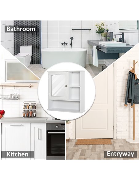 Kleankin Bathroom Wall Mount Cabinet with Mirror, Adjustable Shelf, White - pic 21090 | FastDaddyshop