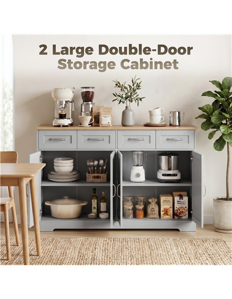 HOMCOM Sideboard Buffet Cabinet, 140 cm Kitchen Storage Cabinet with 4 Drawers, 4 Doors and 2 Adjustable Shelves, Grey - pic 210900 | FastDaddyshop