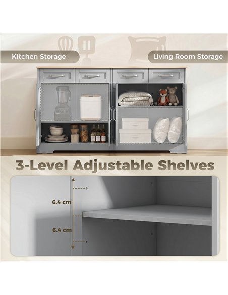 HOMCOM Sideboard Buffet Cabinet, 140 cm Kitchen Storage Cabinet with 4 Drawers, 4 Doors and 2 Adjustable Shelves, Grey - pic 210902 | FastDaddyshop